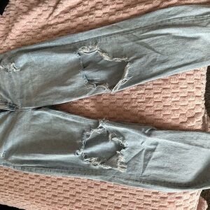 American Eagle Outfitters Light Blue Distressed Boyfriend Mom Jeans